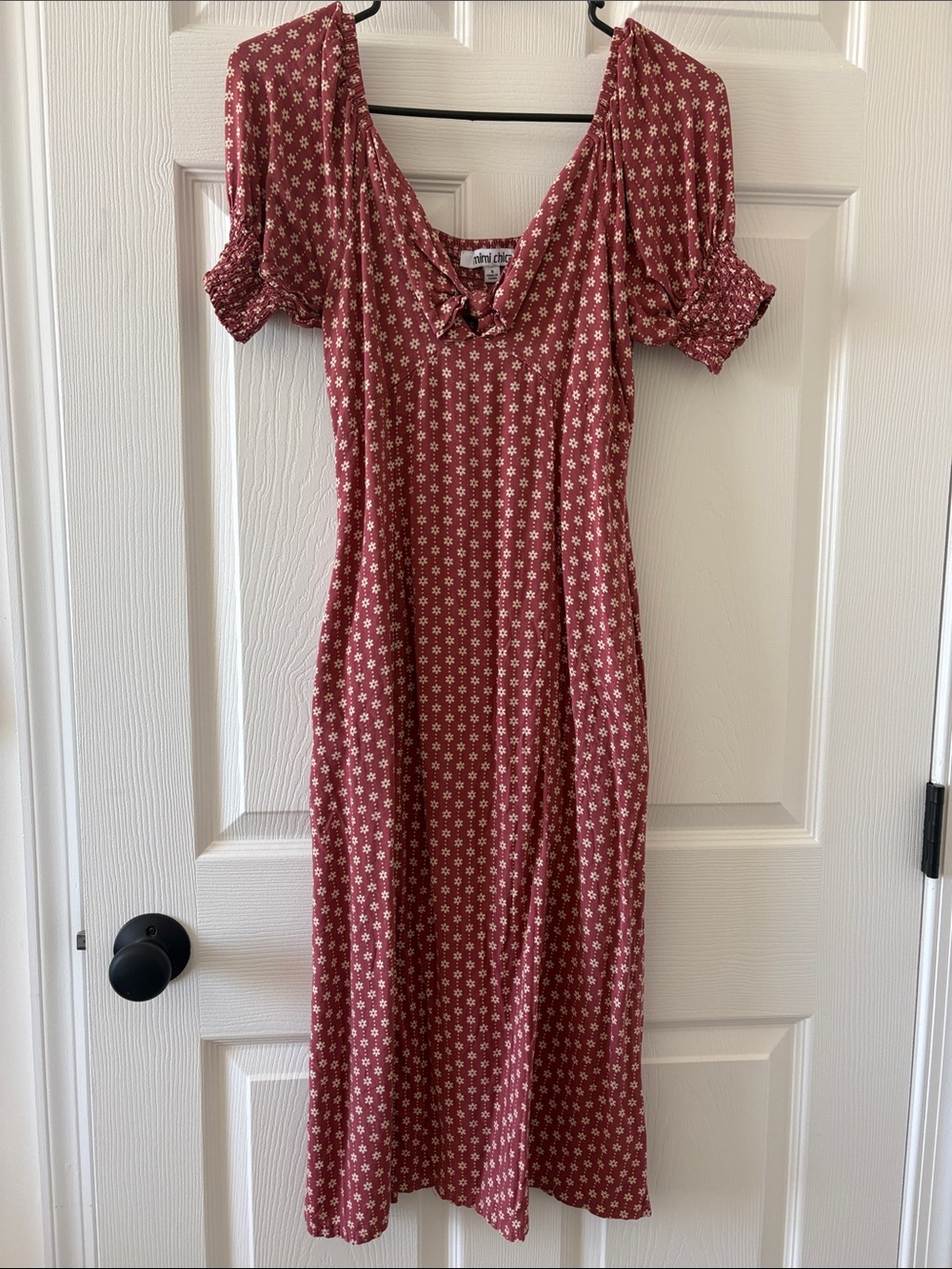 Mimi Chica Rose-Red Midi Dress with Tiny Floral Print